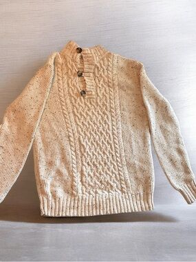 Cat & Jack Cream Cable-Knit Zip Mock Neck Sweater
